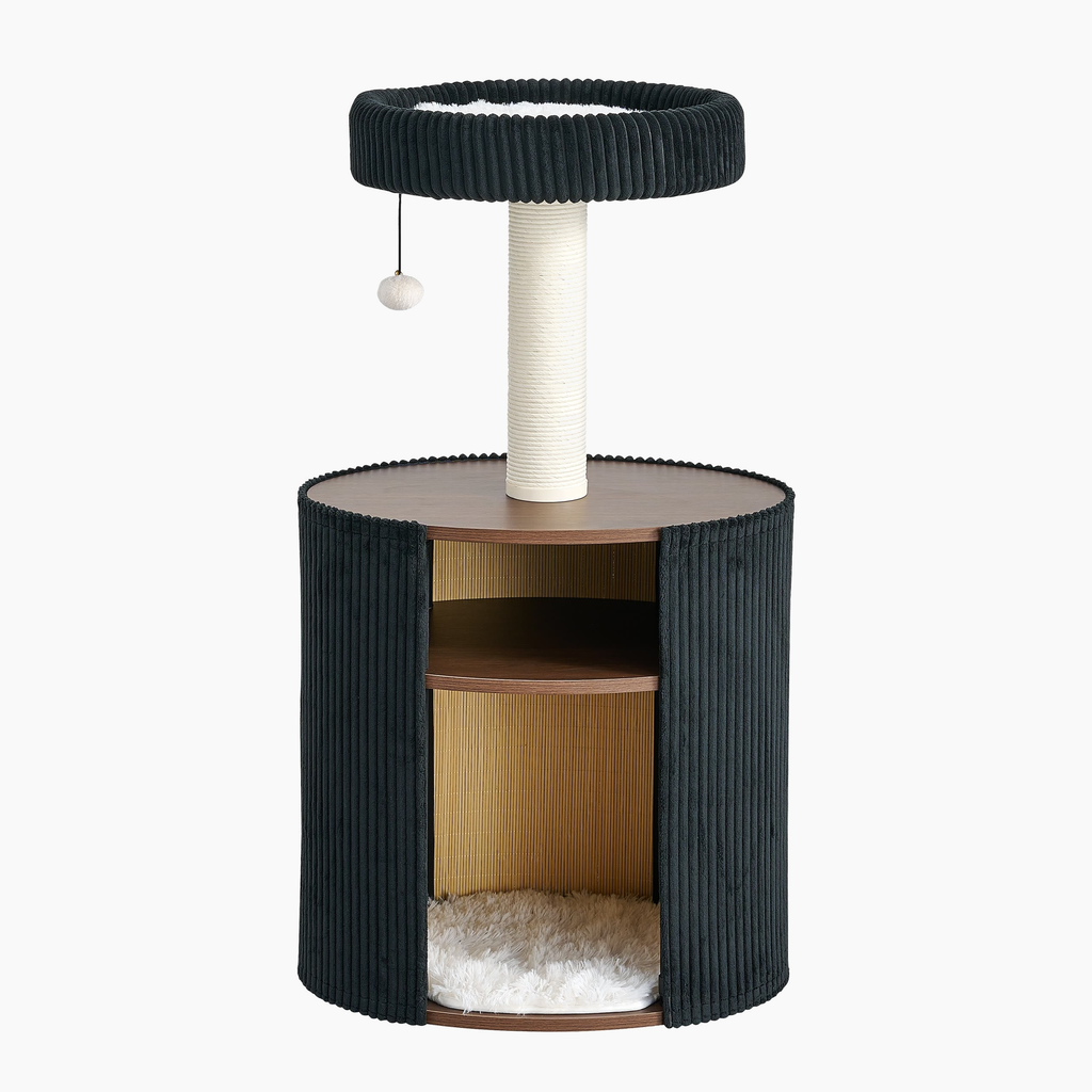 Nest Side in Charcoal, front view showing the open cubby with shelf and cushion